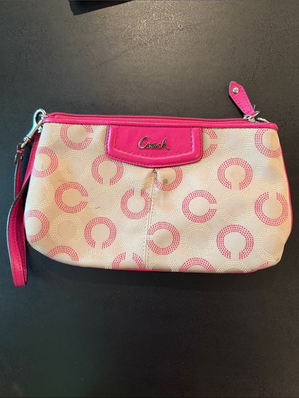 Coach Pink and Cream Signature Wristlet Clutch
